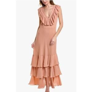 Ted Baker Ashleih Maxi Dress Blush Pink Lace Up Back Tiered Ruffle Sz 2 NWT
